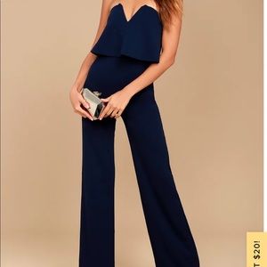 Lulu’s Power of Love Navy Blue Strapless Jumpsuit